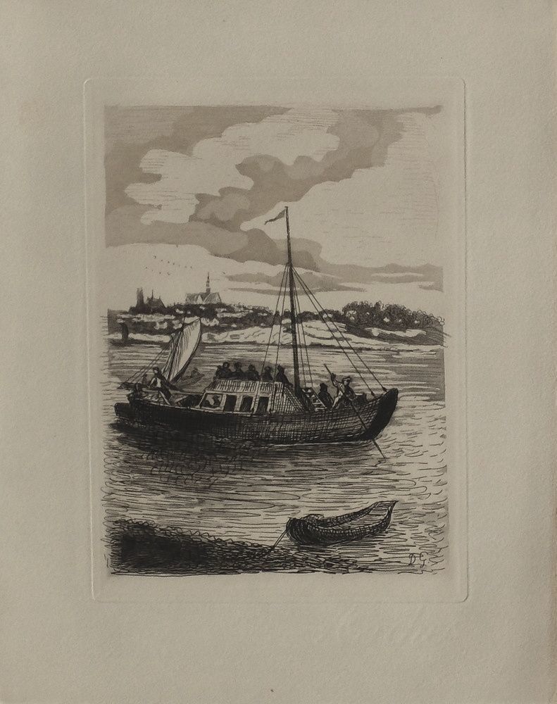 Galanis Dimitrios (1882 1966)   Engraving   Book Challenge   Orléans Loiret Transport Ship On The Loire