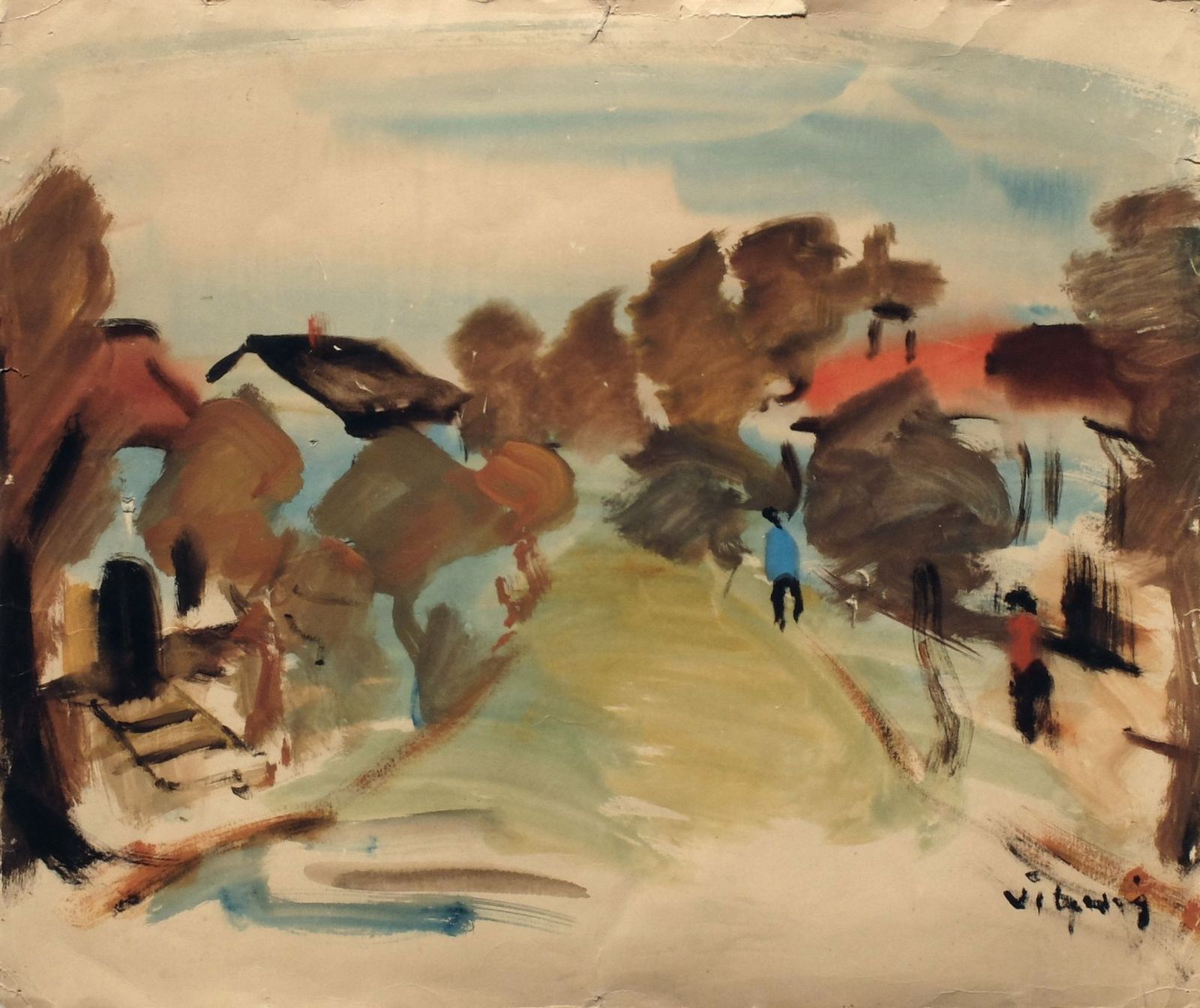 Vigny Sylvain (1903 1970)   Gouache Sur Carton   The Village