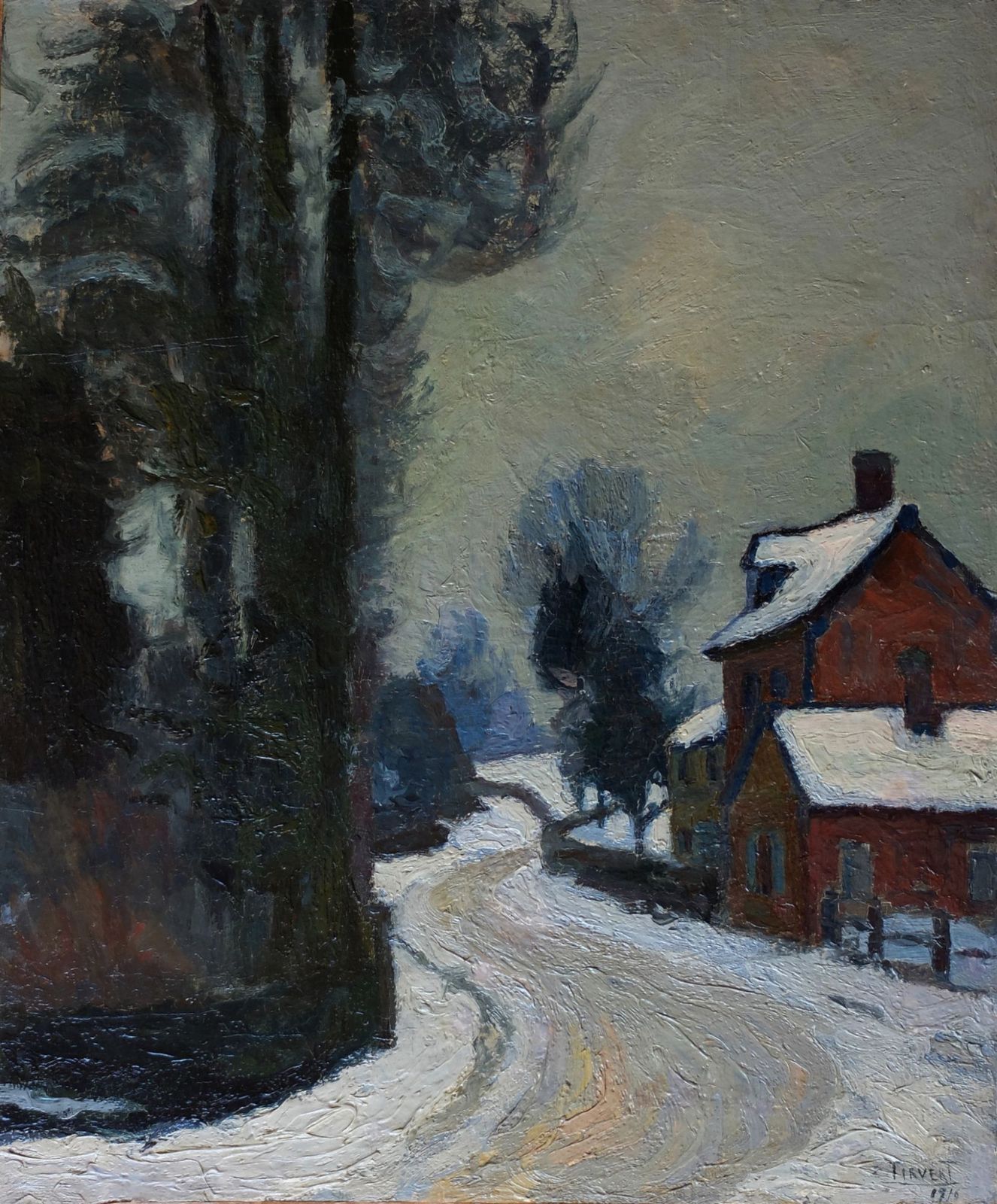 Tirvert Eugène (1881 1948)   Oil On Canvas   Snow In Blainville Crevon (?)