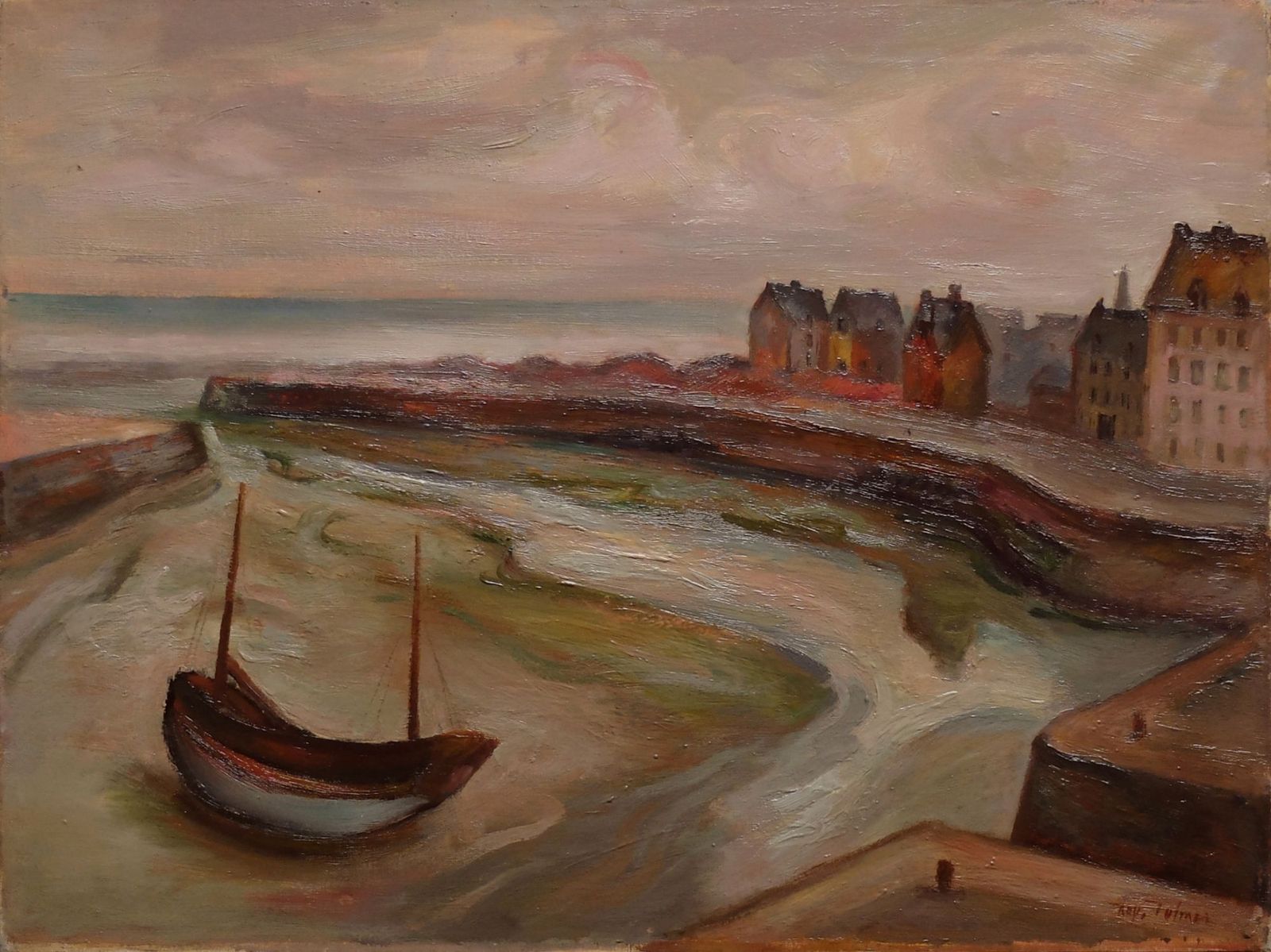 Tolmer Roger (1908 1988)   Oil On Canvas   The Port In Normandy At Low Tide