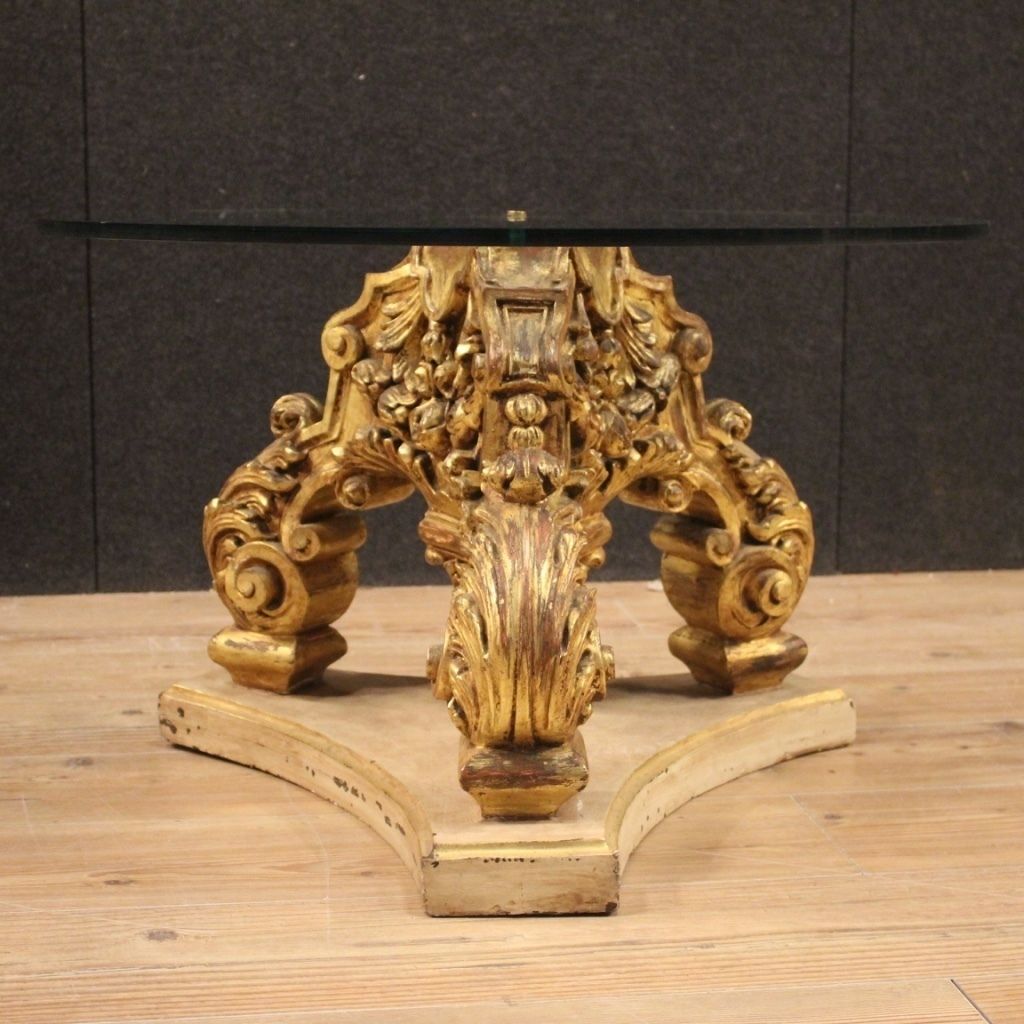 photo for sale Italian Lacquered And Gilded Round Coffee Table With Glass Top