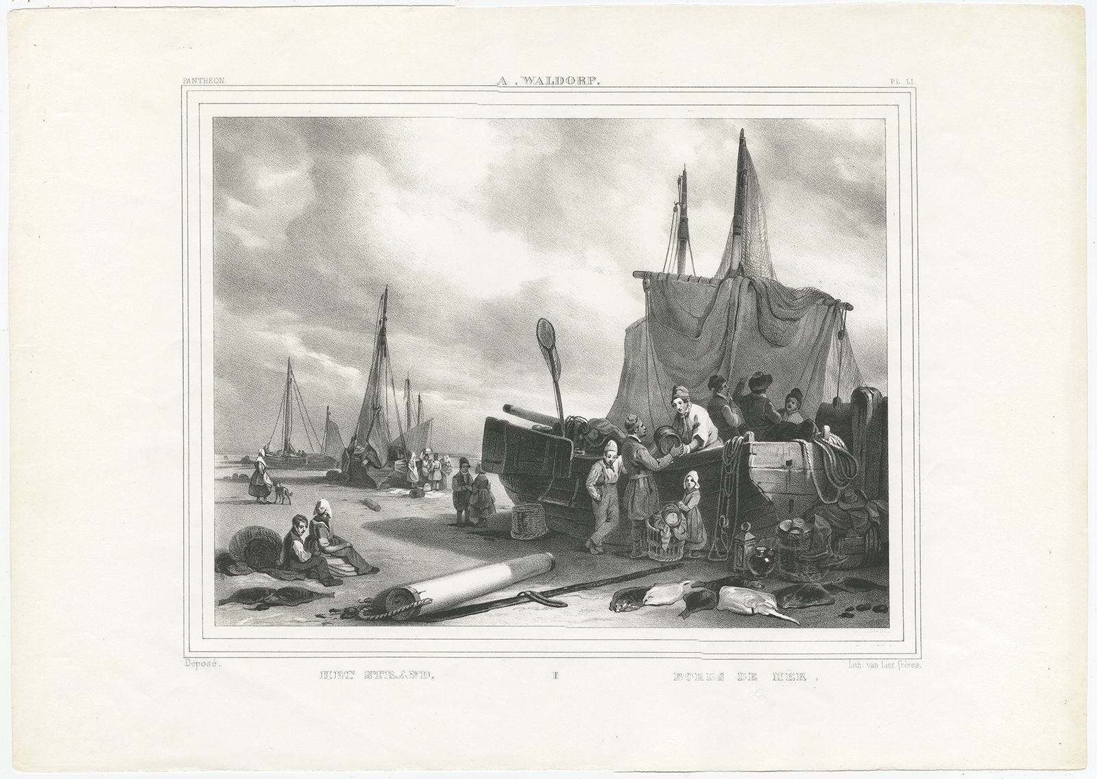 Antique Print Of The Beach By Soetens & Fils (C.1840)