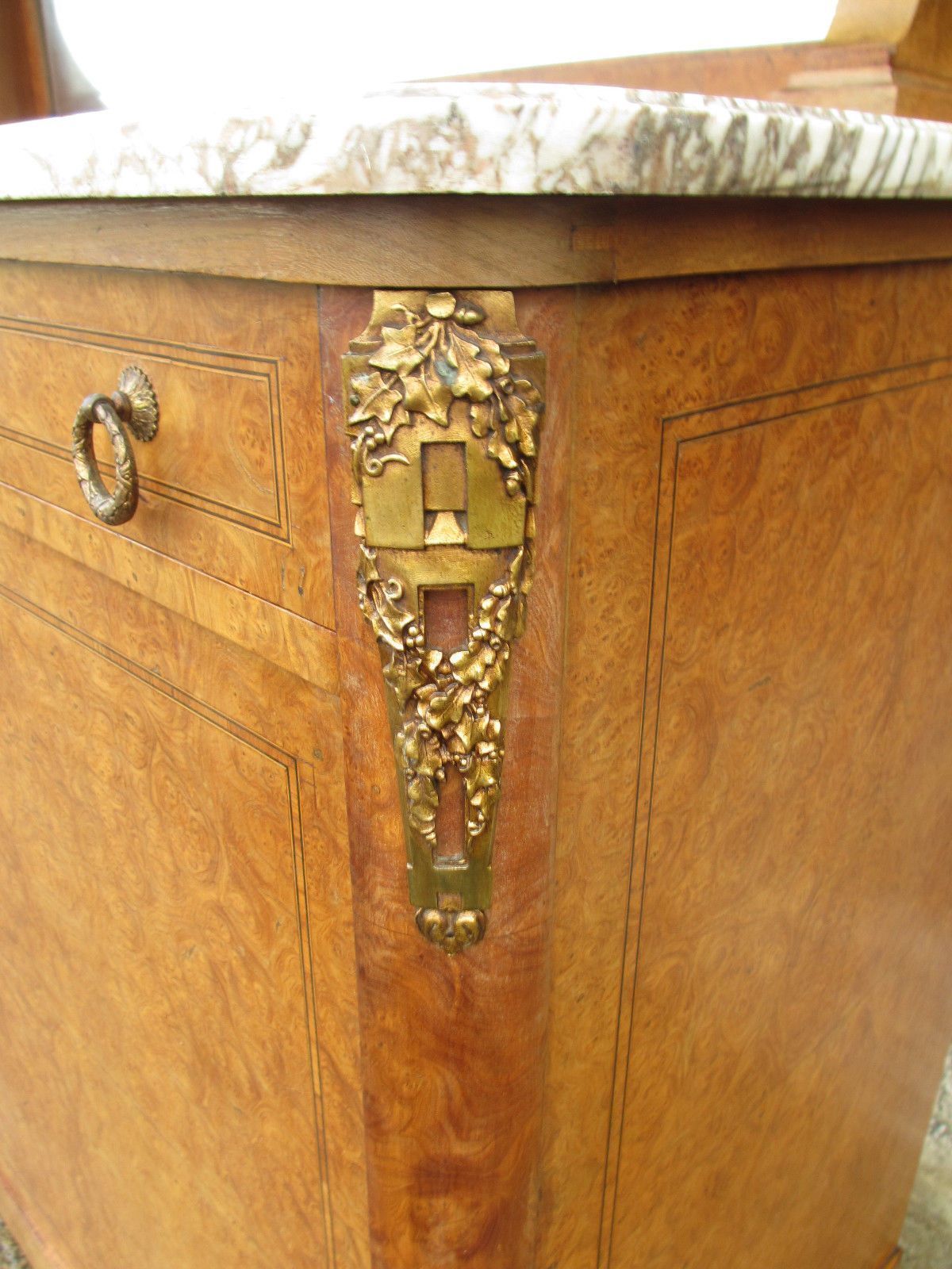 French Birds Eye Maple Marble Topped Ormolu Buffet With Mirror, With Key photo Furniture