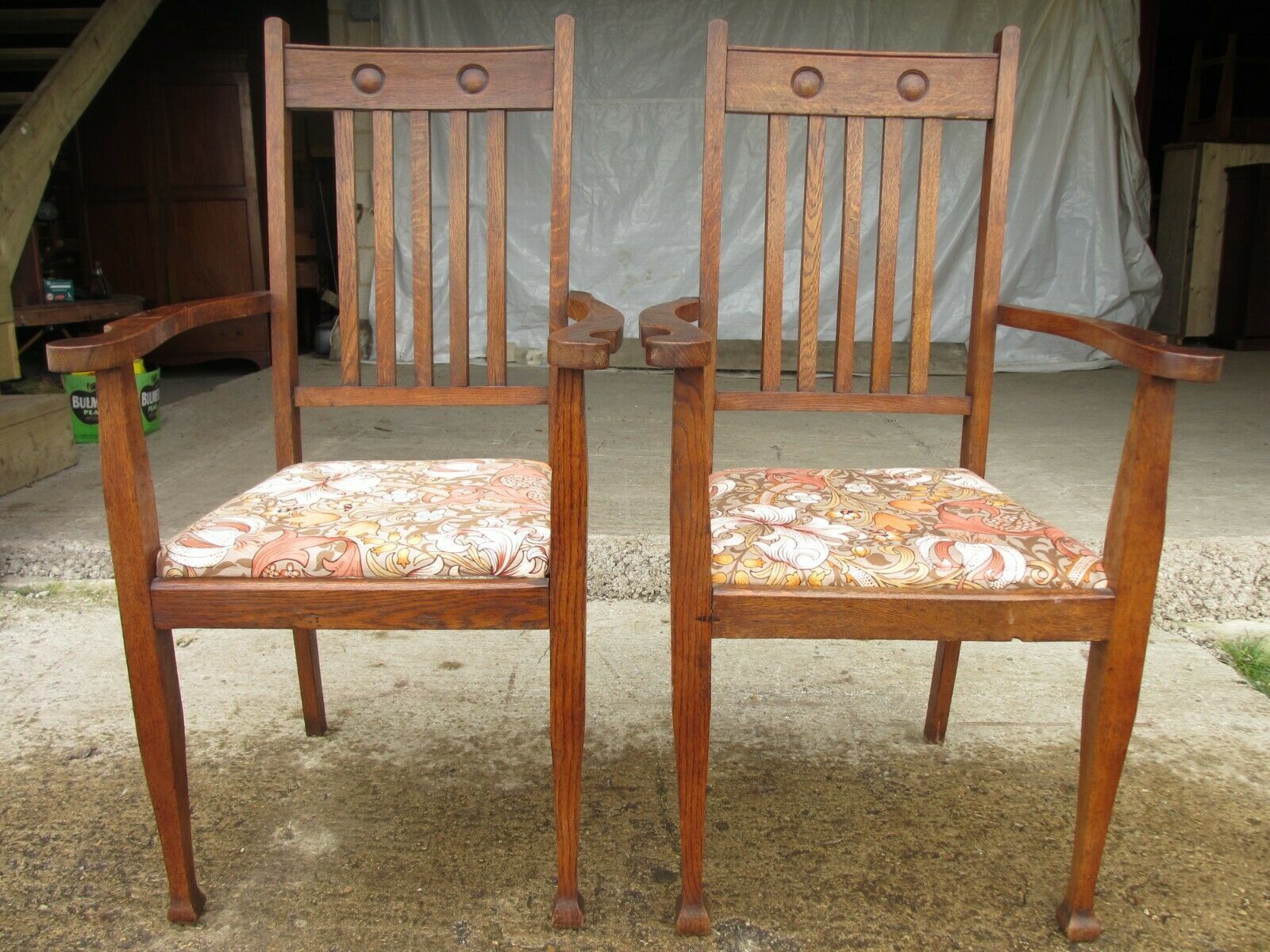 Pair Of Victorian Arts And Crafts Oak Carver Arm Chairs