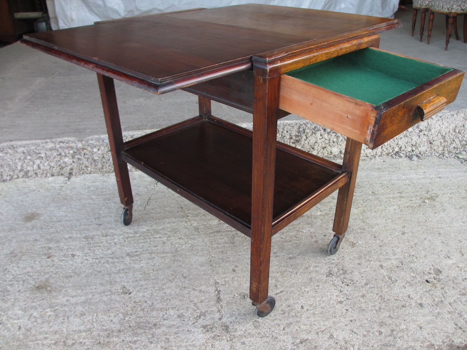 Oak Extending Table/Tea Trolley Cutlery Drawer On Castors C1920