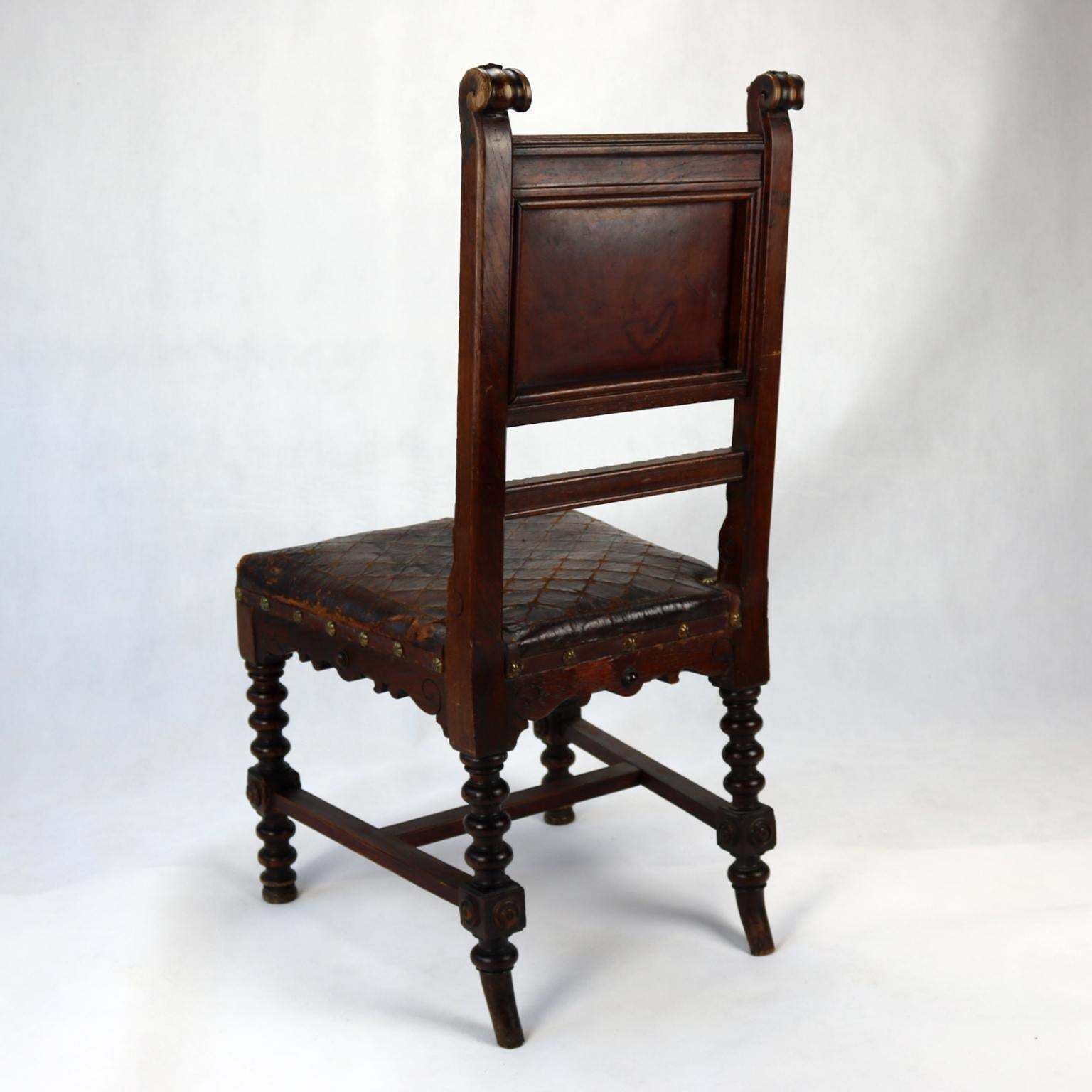 Reanaissance Revival Hand Carved Chair With Embossed Leather 19th Century photo 2925.0