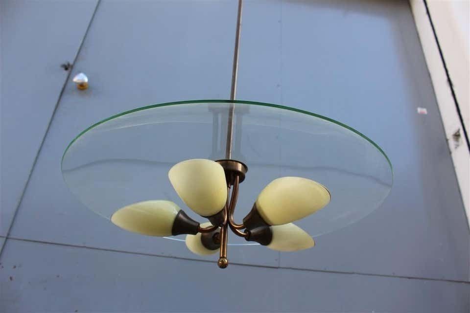 Round Murano Glass Curved Chandelier Midcentury Italian Design Yellow Brass photo Lighting