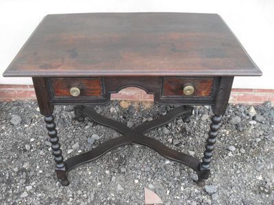 19th Century Oak 2 Drawer Bobbin Leg Side/Hall Table
