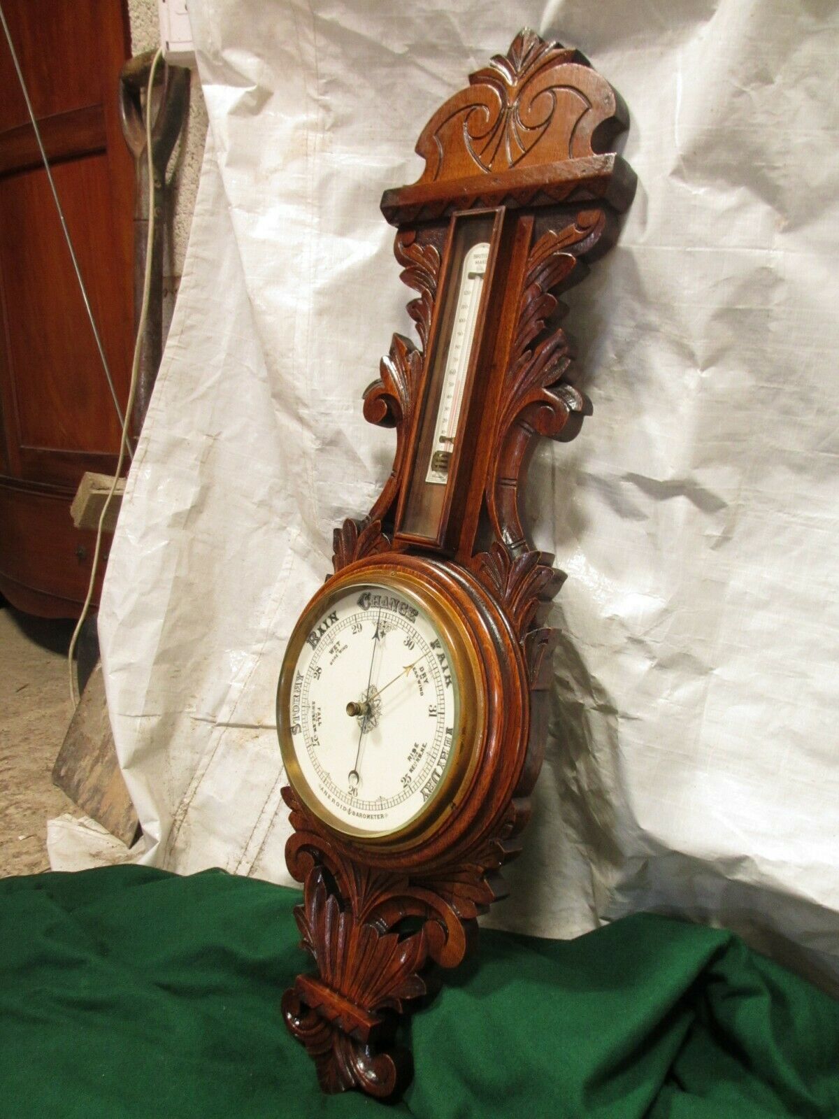 Lovely Victorian Carved Oak Wheel Barometer By Brannon London photo furniture
