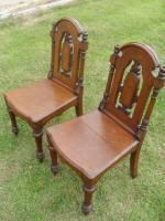 Pair Of Victorian Oak Hall Chairs With Carved, Turned And Pierced Backs photo furniture