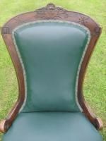 Victorian Carved Walnut Showood Fireside Chair With Rexine Upholstery photo 295.0