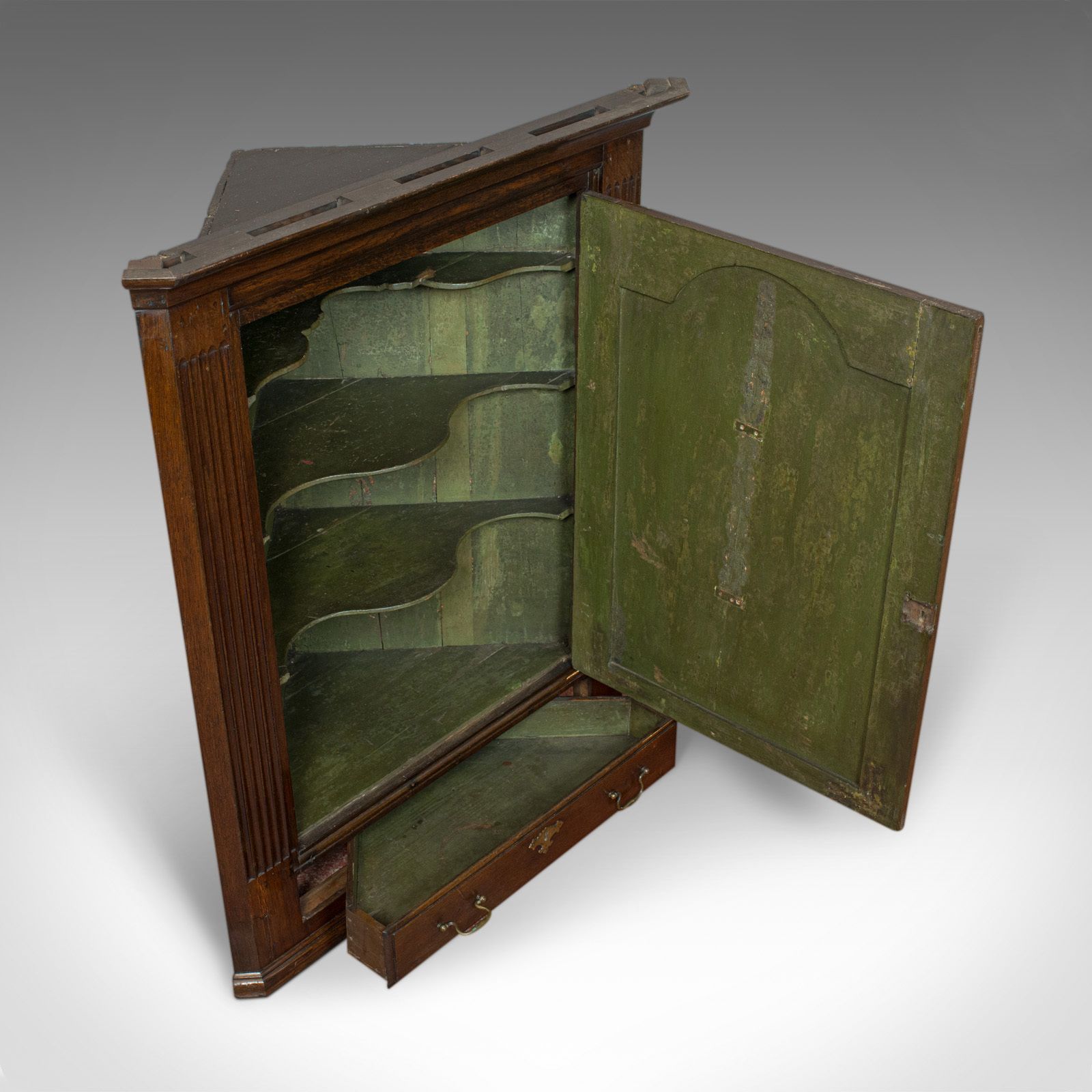 Antique Corner Cabinet, English, Georgian, Oak, Hanging, Cupboard, Circa 1780 photo furniture