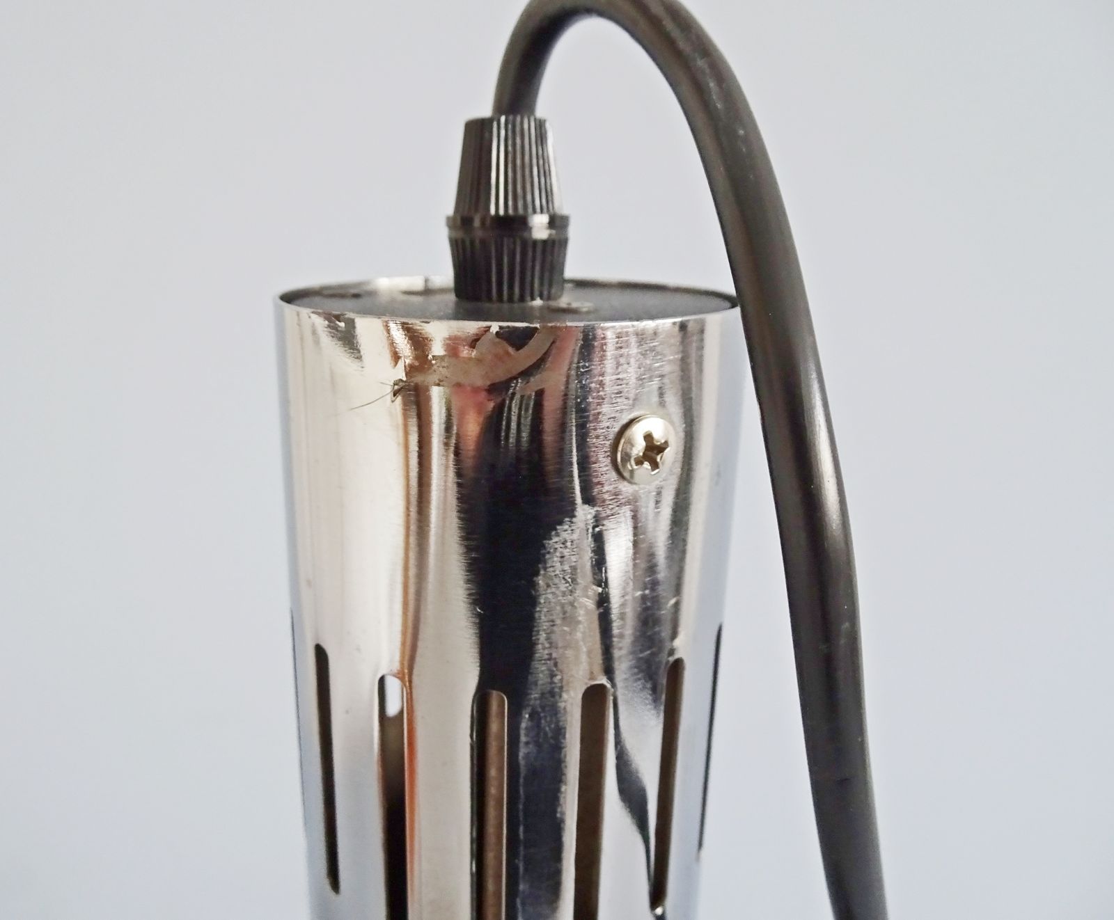 Large Industrial Pendant Lamp Made Of Metal And Chrome With Black Shrink Lacquer, Ball Lamp 1960s photo 100.0