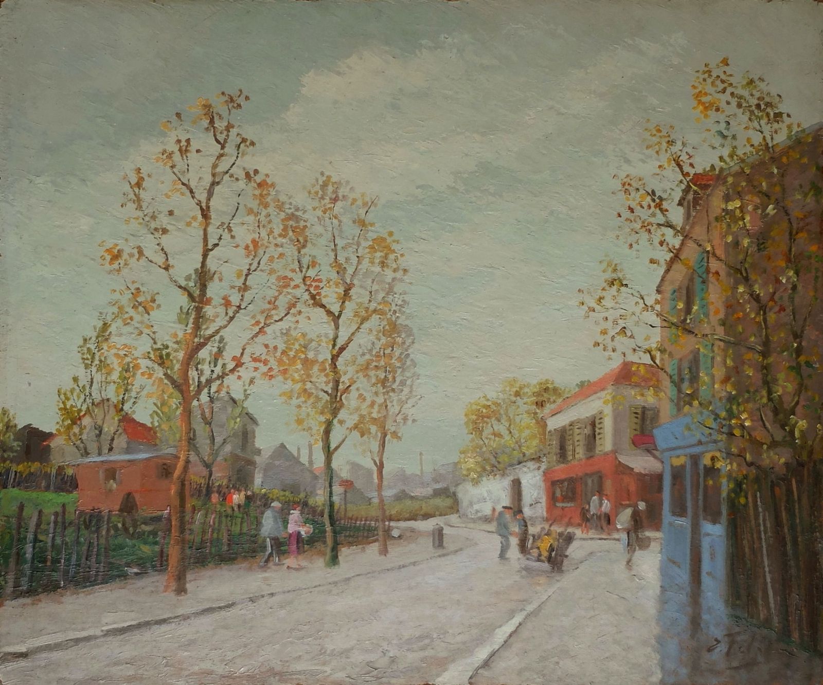 Febvre Edouard (1885 1967)   Oil On Isorel   Animated Suburban Landscape