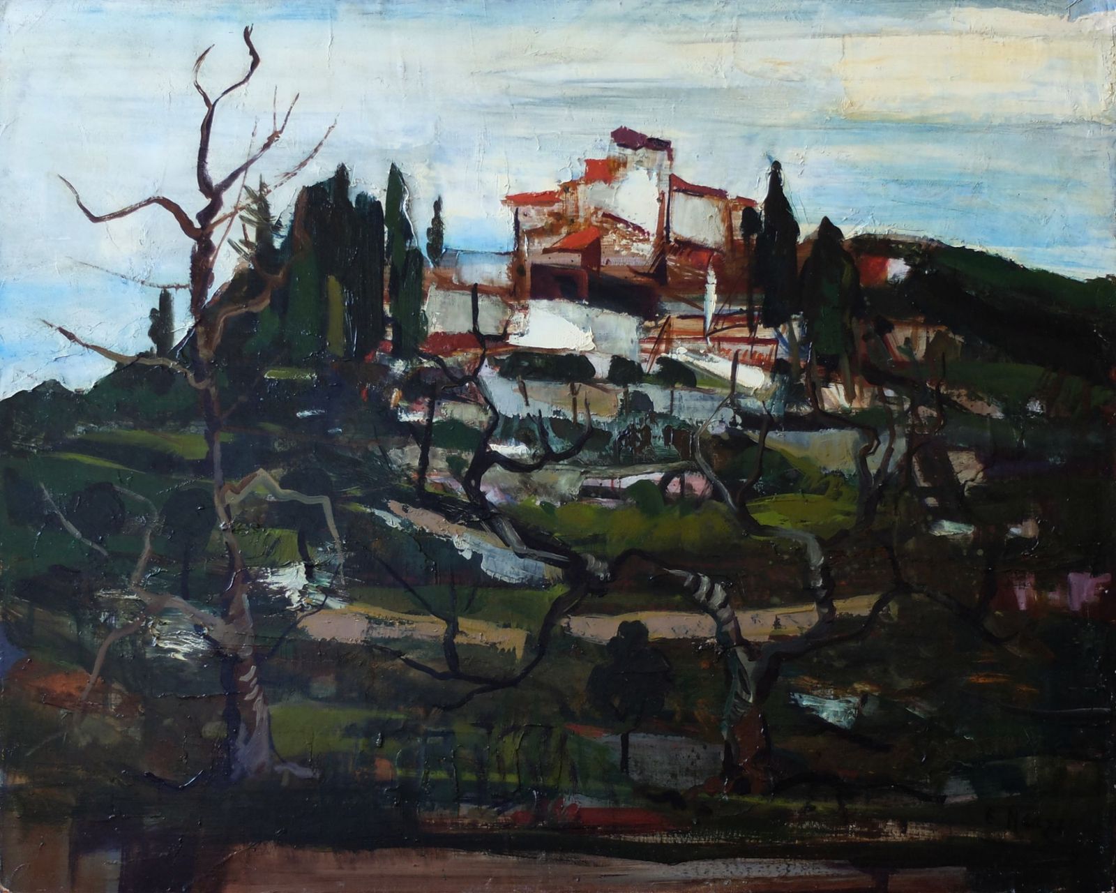 Marzé Emile (1930 )   Oil On Canvas   Village In Winter Surroundings Of Menton