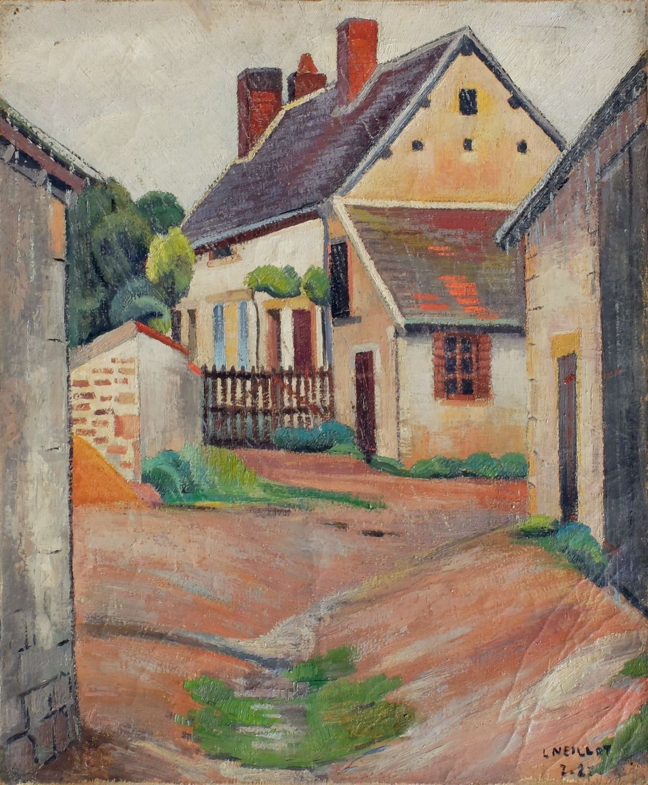 Neillot Louis (1898 1973)   Oil On Canvas   Farm In Saint Bonnet Bourbonnais Allier