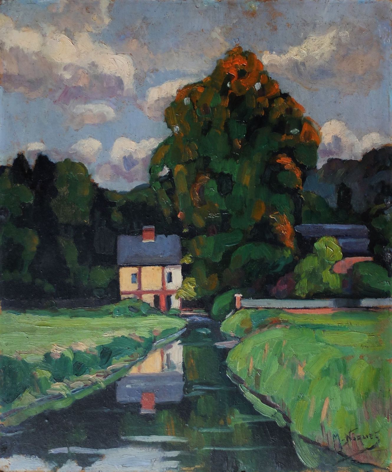 Niquet Marcel (1889 1960)   Oil On Cardboard   House By The River