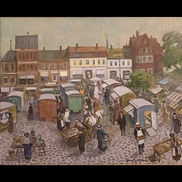 20th C Swedish School Original Painting ‘Market Street Scene' photo furniture