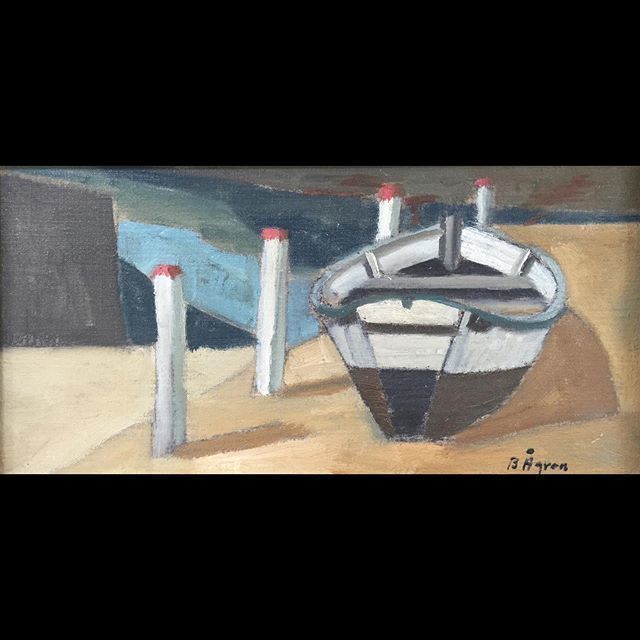 20th C Swedish School ‘Boat On The Dock’ photo furniture