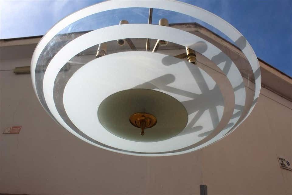 Flying Saucer Chandelier In Concave Glass And Brass Gold Midcentury, Italian photo buy