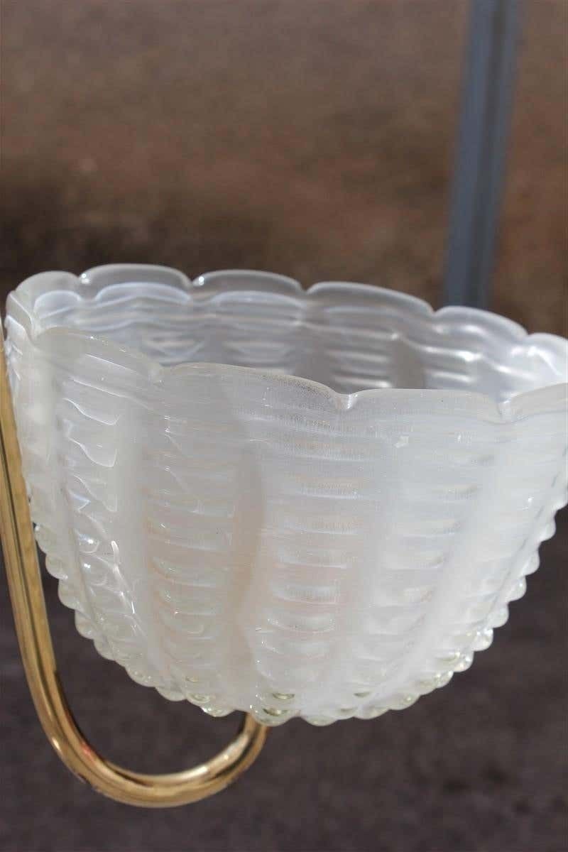 Midcentury Italian Chandelier Curved Brass Murano Cup Satin Gold Barovier photo vintage