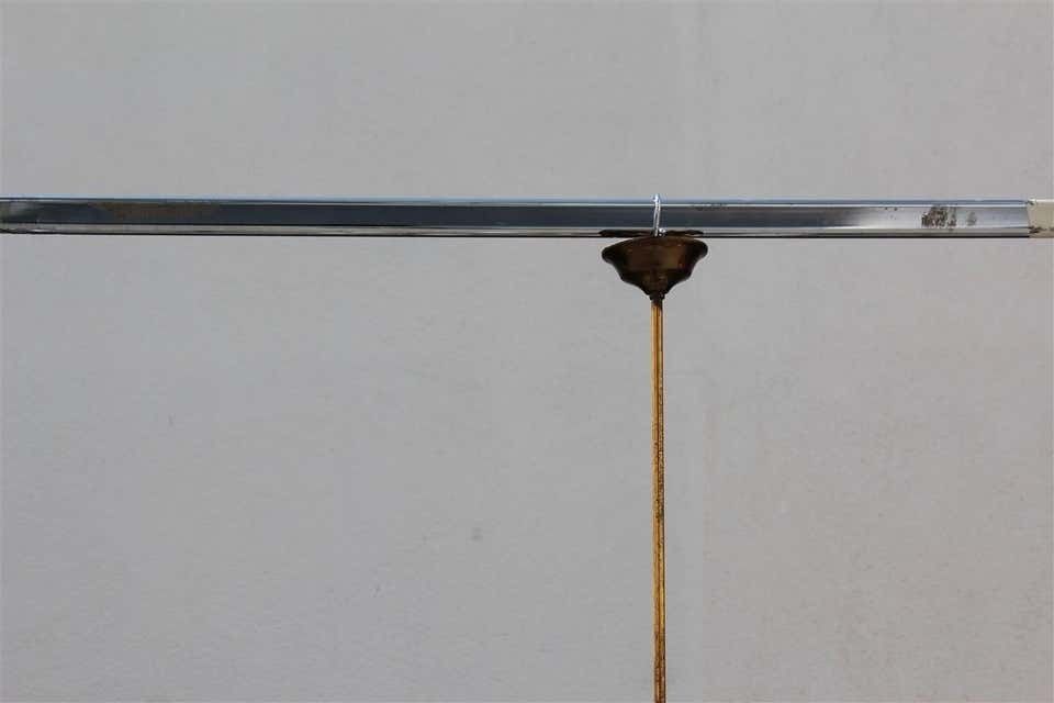 Great Round Midcentury Chandelier Brass Teak Wood White Glass Esperia Design photo Lighting