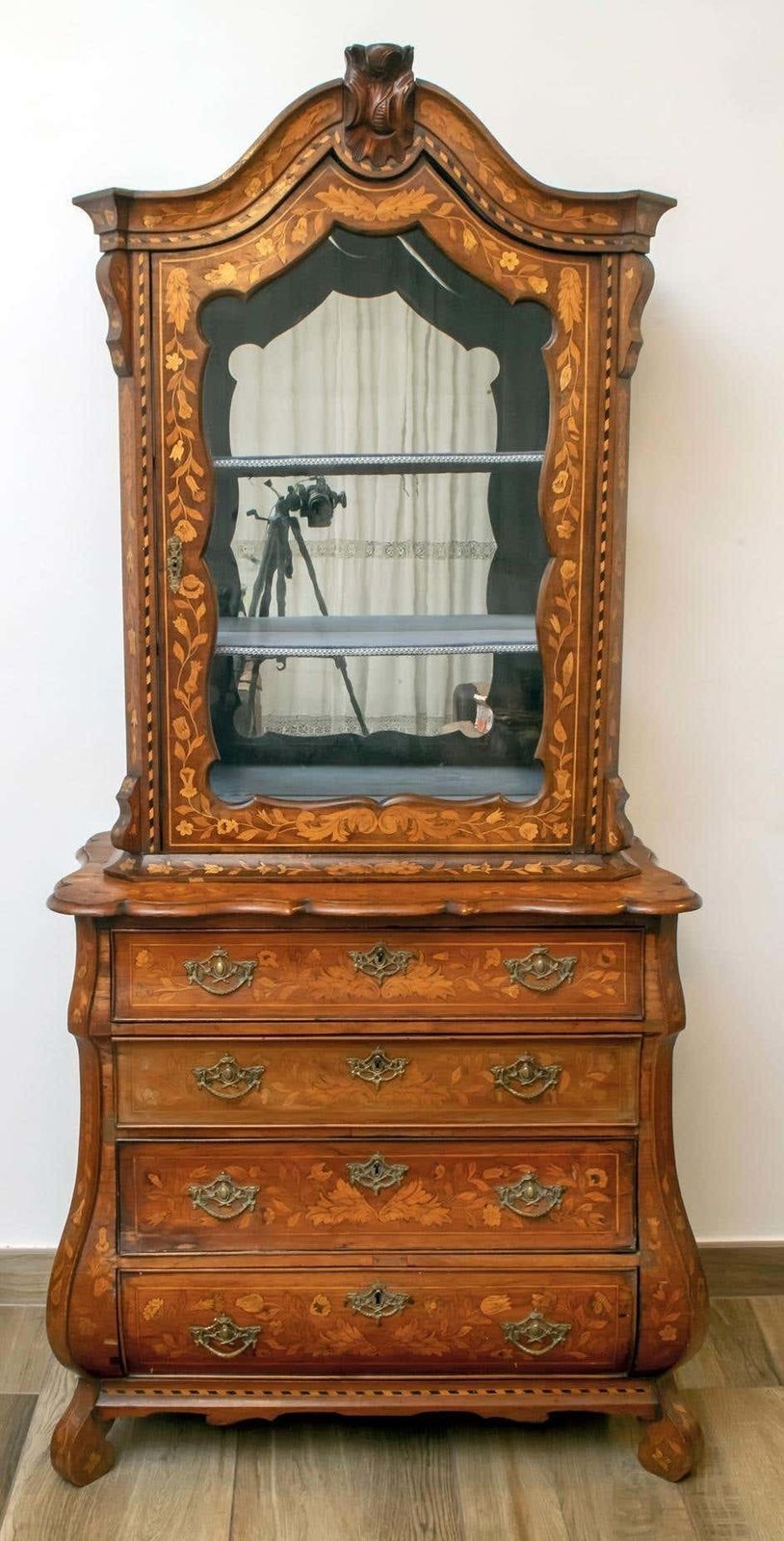 18th Century Dutch Trumeau Walnut With Maple Wood Inlays, Netherlands, 1760 photo furniture