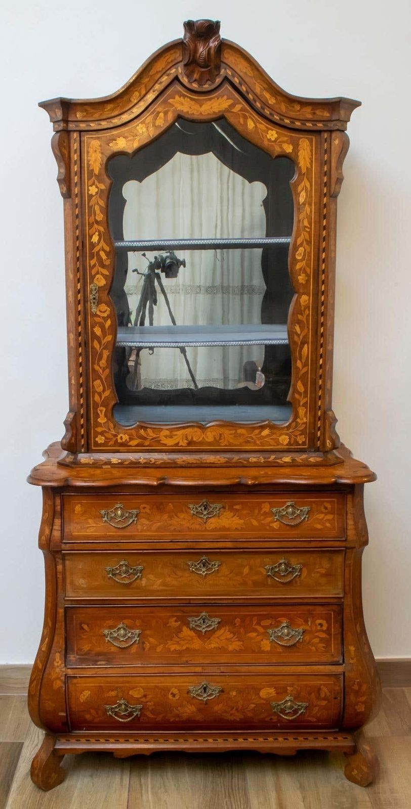 18th Century Dutch Trumeau Walnut With Maple Wood Inlays, Netherlands, 1760 photo for sale