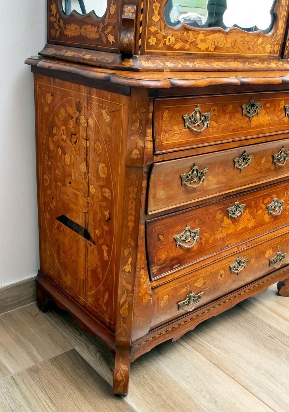 18th Century Dutch Trumeau Walnut With Maple Wood Inlays, Netherlands, 1760 photo vintage