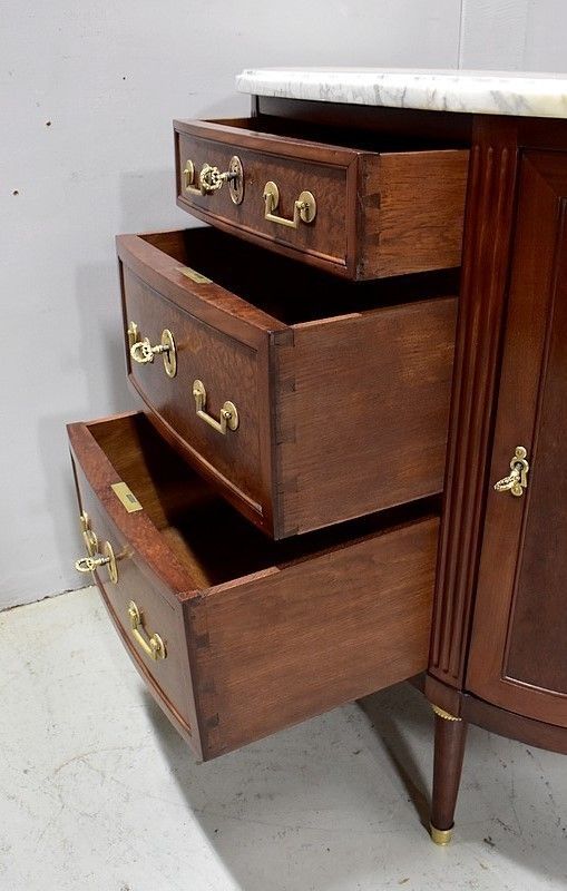 photo vintage Small Mahogany Half Moon Buffet / Commode, Louis XVI Period   Xviiith