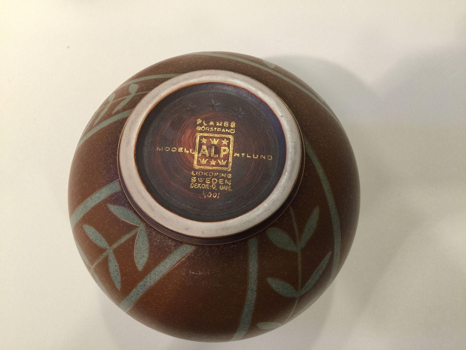 photo for sale Swedish Ball Shaped Art Deco Flambé Ceramic Vase By Gunnar Nylund For Rorstrand, 1930s 1940s