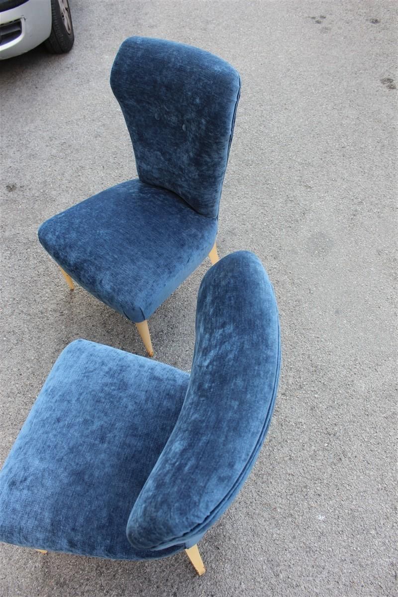 photo for sale Bedroom Pair Of Chairs Midcentury Italian Design Blue Fabric White Feet