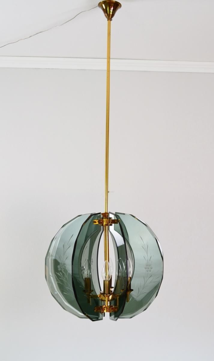 Italian Mid Century Brass And Cut Glass Chandelier, 1960s