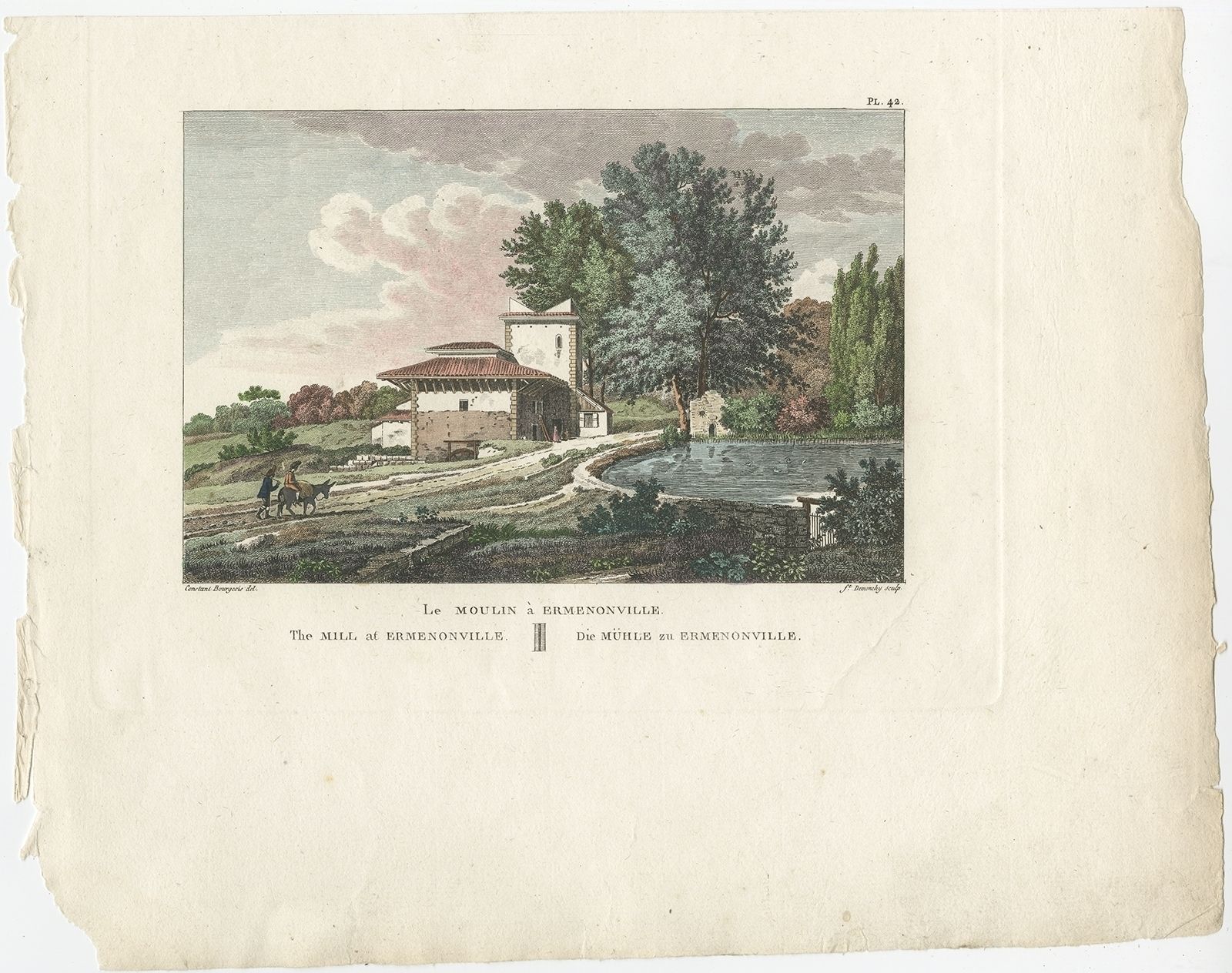 Antique Print Of The Mill At Ermenonville By Laborde (1808)