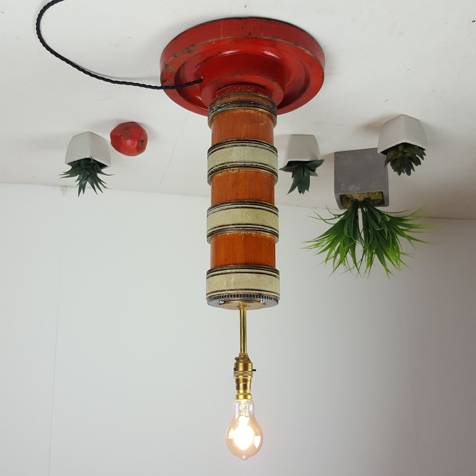 Bespoke Reclaimed Industrial Wallpaper Roller Table Lamp photo for sale