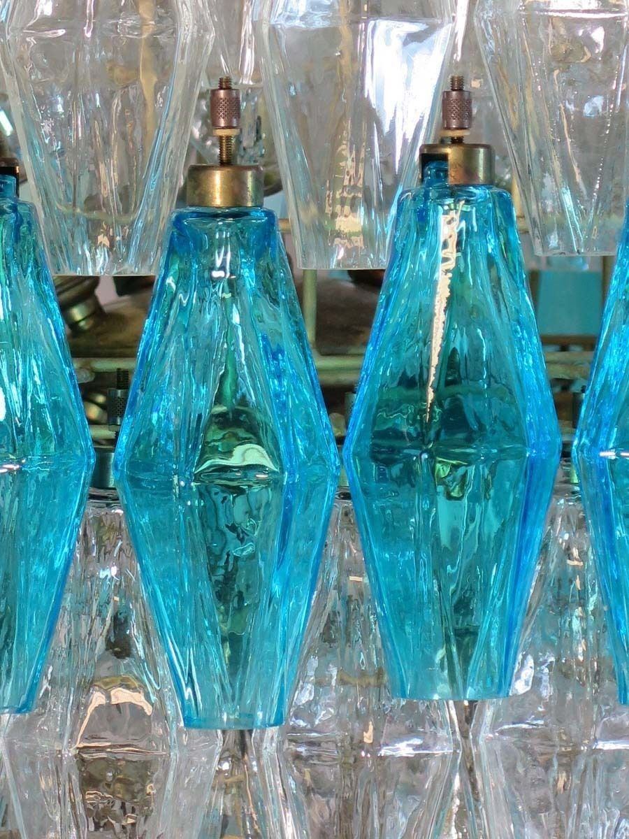 photo for sale Amazing Spherical Murano Poliedri Candelier   140 Poliedri Trasparent And Blue Acqua Marina