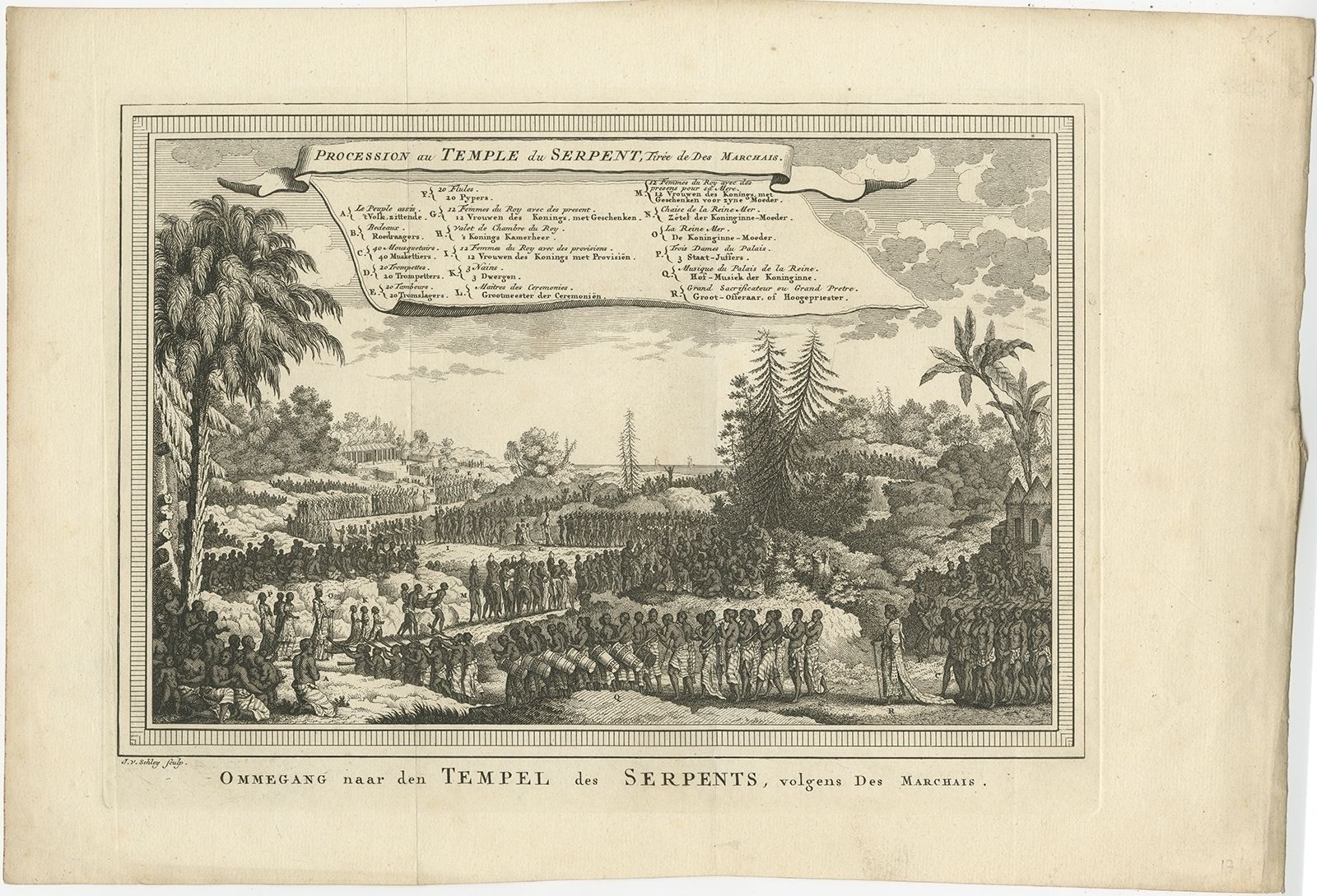 Antique Print Of The Temple Of Pythons By Van Der Schley (1748)