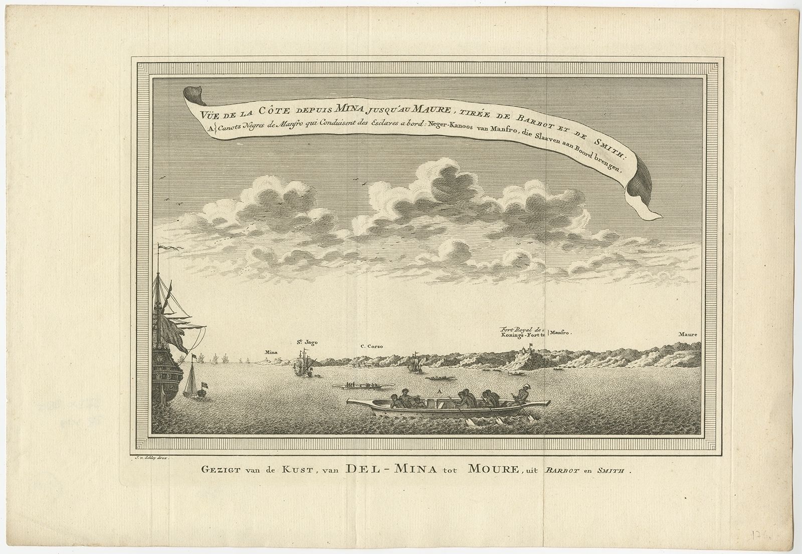 Antique Print Of The Coast From Elmina To Moree By Van Der Schley (1748)