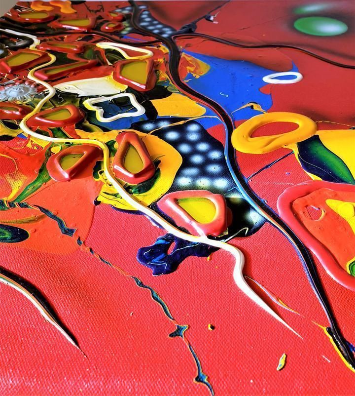 1996 Atelier Mic Mac By Bea Schröder, Striking Pictographic Abstract Painting In Red | Signed, Dated photo buy