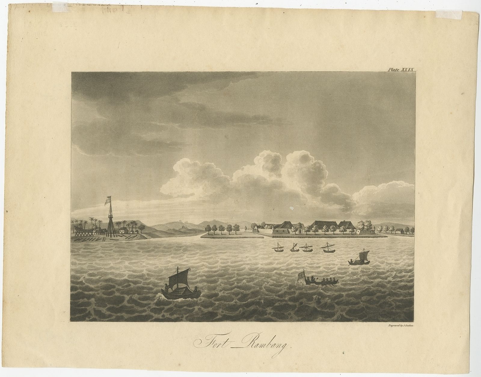 Antique Print Of Fort Rambang By Thorn (1815)