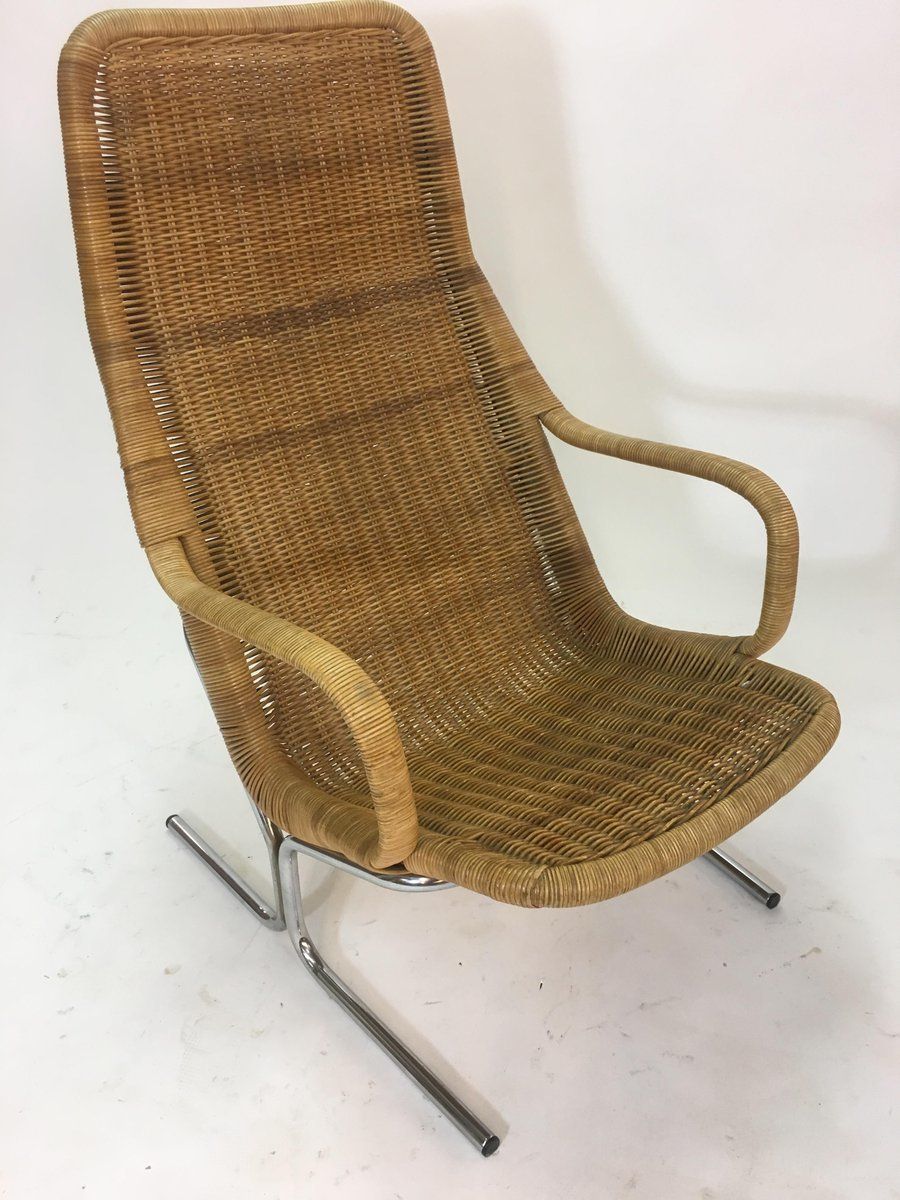 Rattan & Steel Lounge Chair By Dirk Van Sliedrecht, 1950s photo for sale