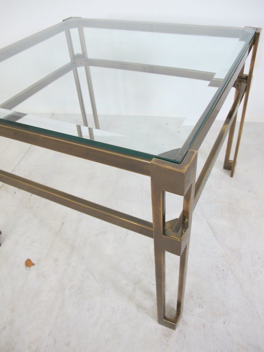 Regency Brass & Glass Side Table By Peter Ghyczy, 1970s photo furniture