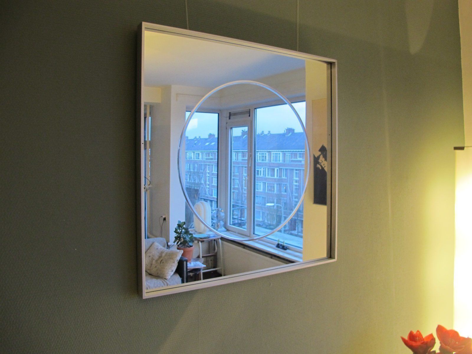 Vintage Aluminum Square Mirror photo furniture