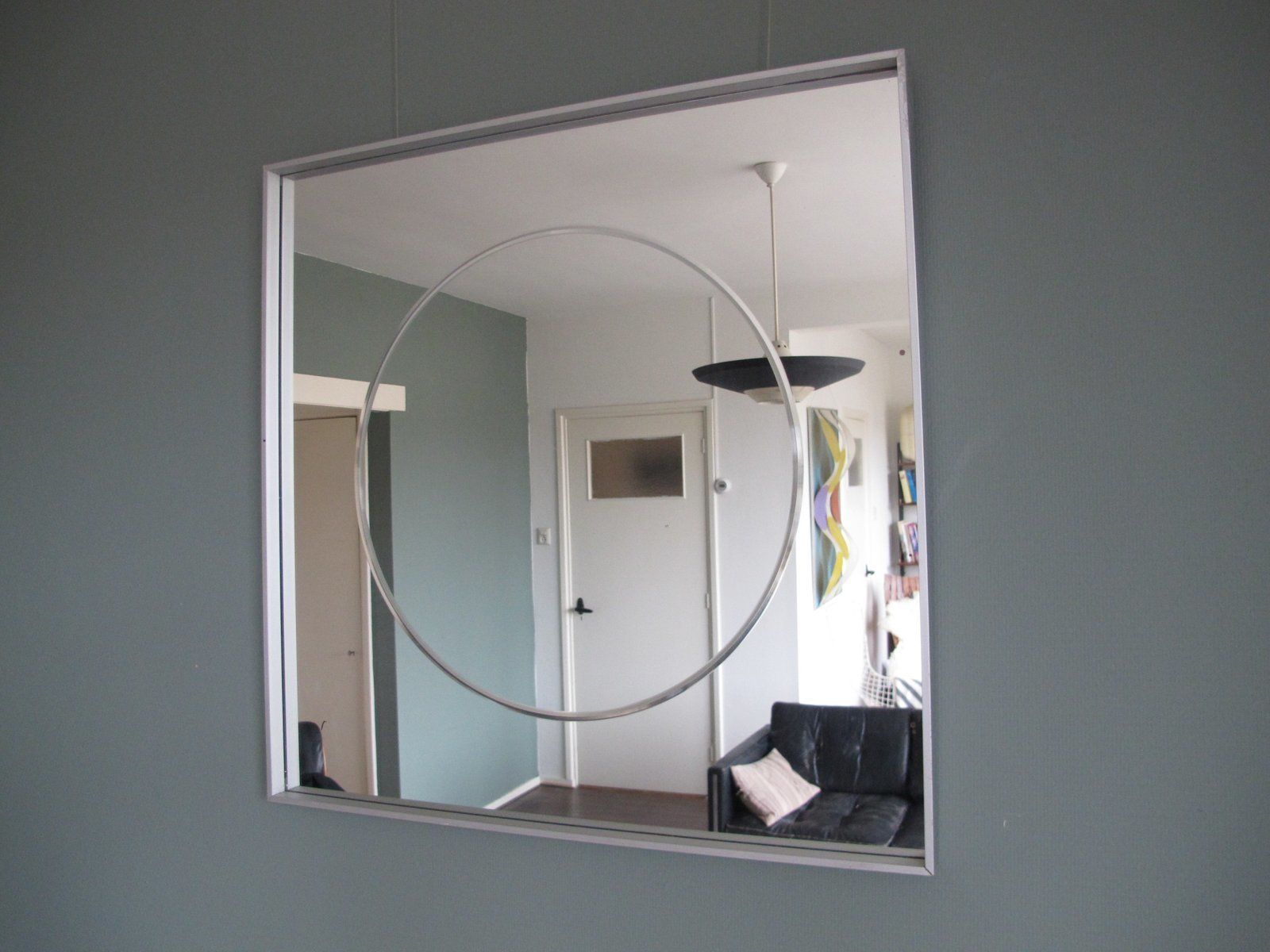 Vintage Aluminum Square Mirror photo for sale