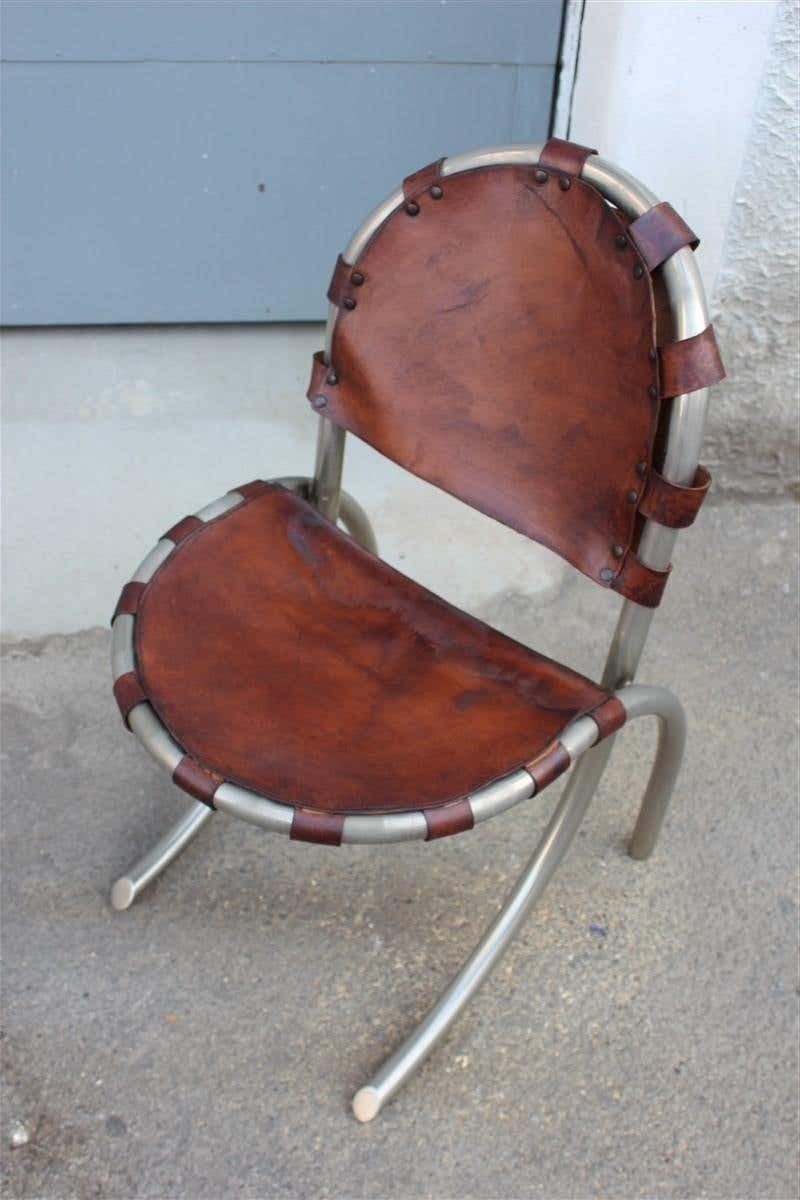 Silver Metal Chairs Studio Tetrark Medusa Calfskin 1960s Bazzani Made In Italy photo for sale