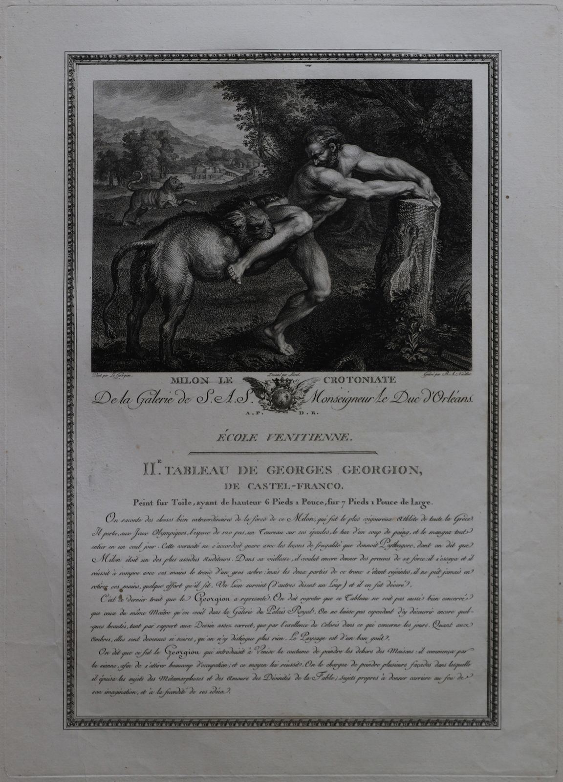 Engraving   "Milon Le Crotoniate" From The Gallery Of S.A.S. Monseigneur Duke Of Orleans, Venetian School photo Art