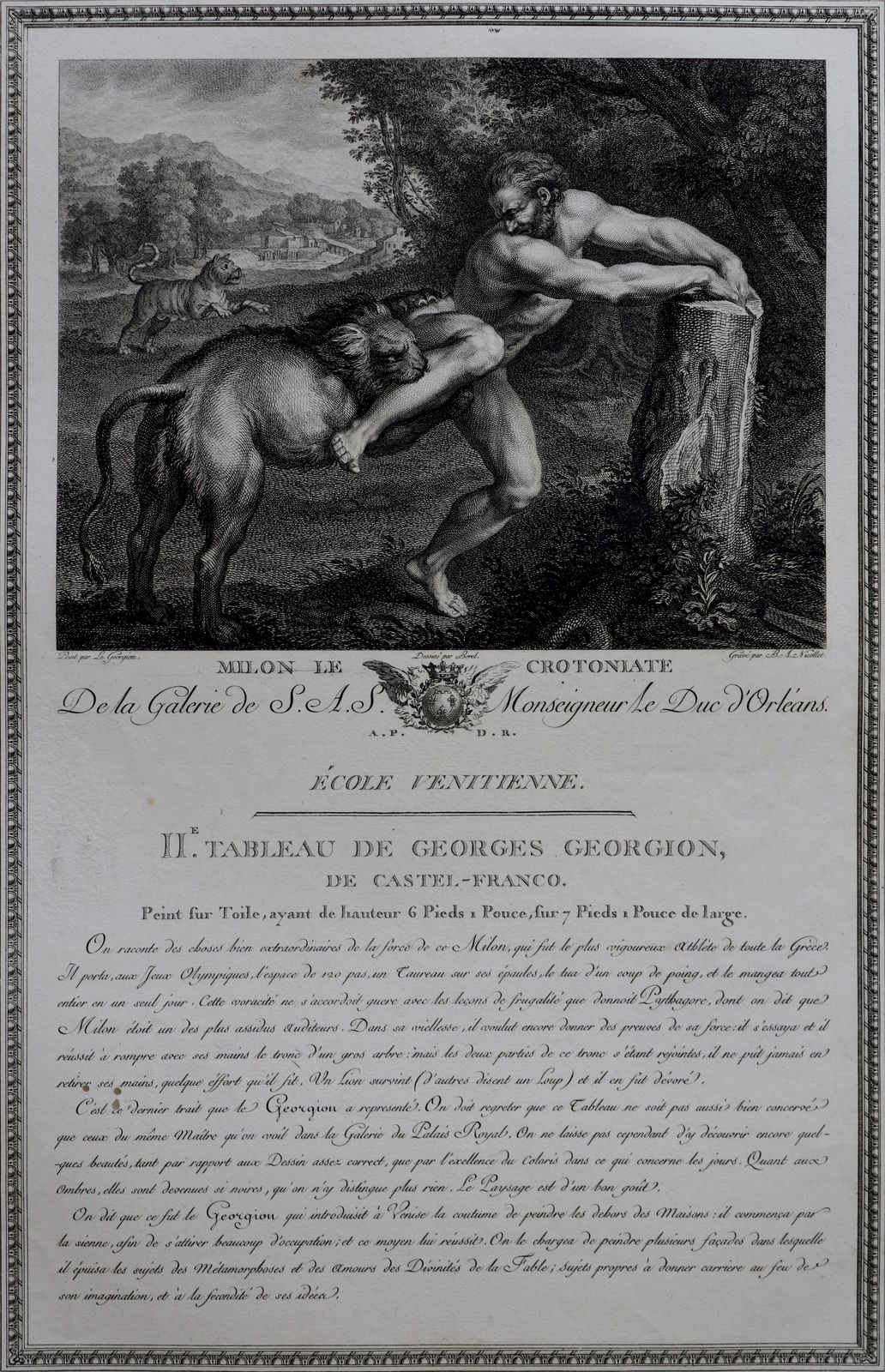 Engraving   "Milon Le Crotoniate" From The Gallery Of S.A.S. Monseigneur Duke Of Orleans, Venetian School photo 350.0