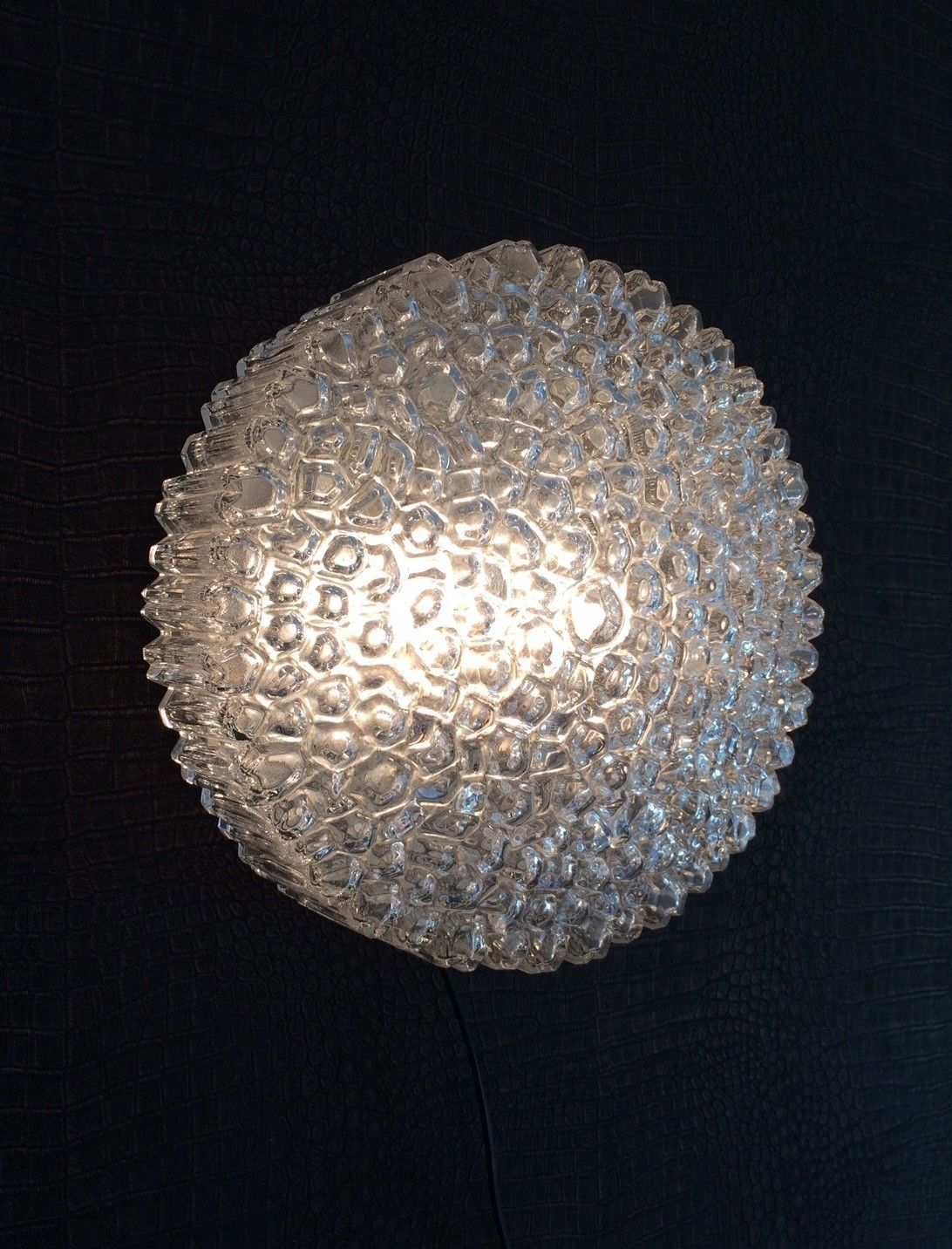 1960s Helena Tynell Ice Structure Glass Flush Mount Sconce Wall Lamp Glashütte Limburg Design photo furniture