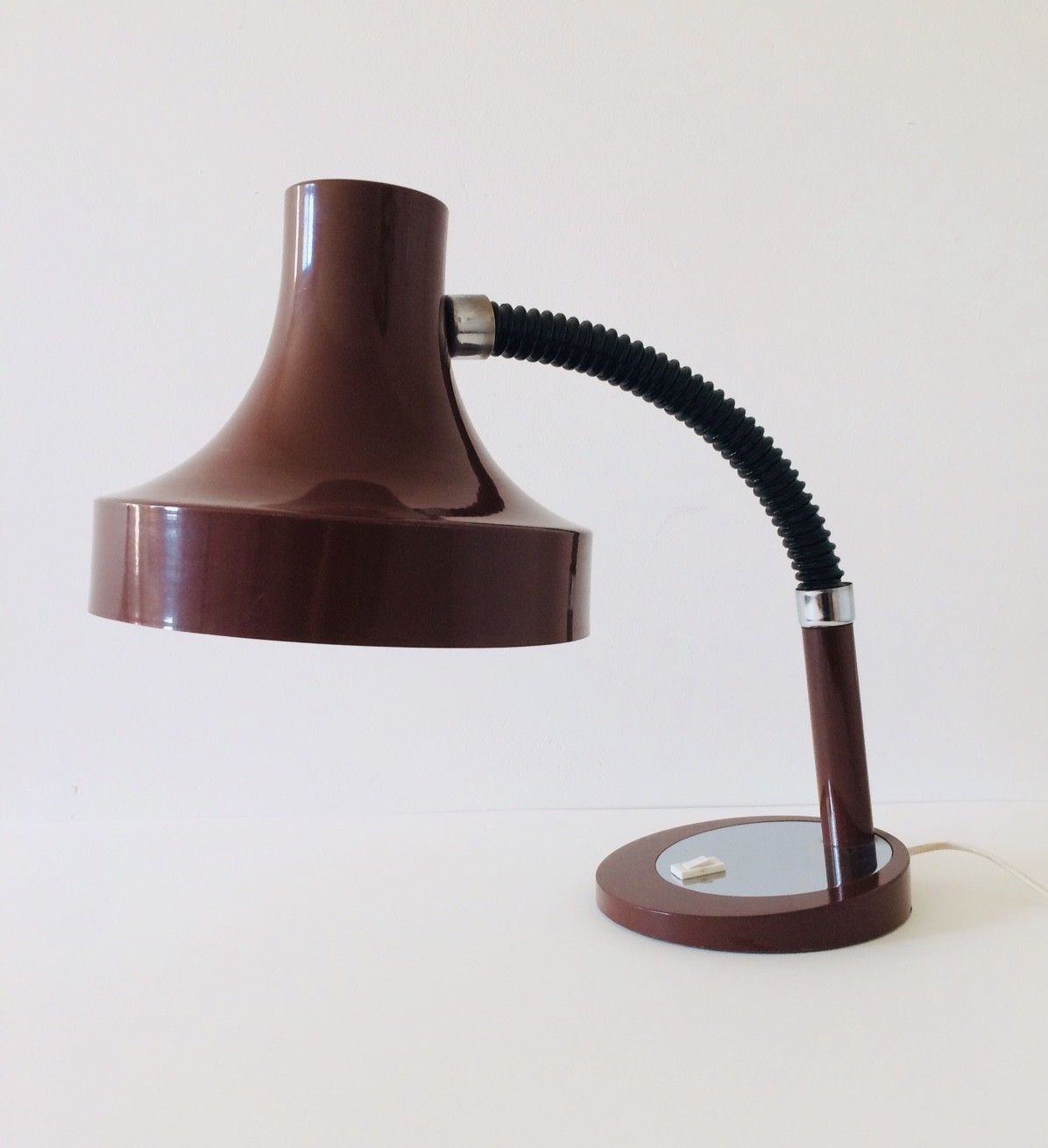Mid Century Modern Bureaulamp Uit De Jaren 1970, Duits Design, Bruine Oversized Kap photo 101.68