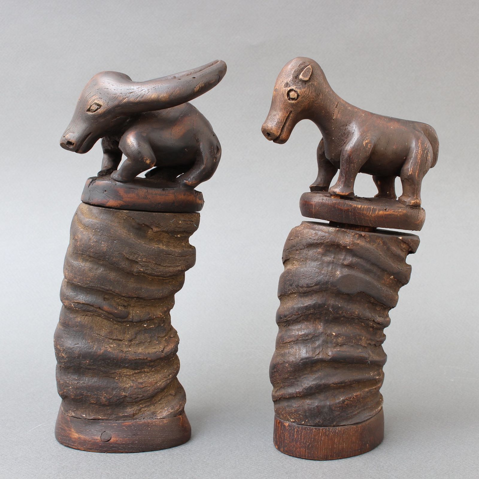 Pair Of Water Buffalo Horn And Wood Lime Powder Holders For Betel Nut From Timor Island (Circa 1970s) photo Home Decor